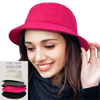 GADIEMKENSD החורף דלי כובע - פרימיום צמר Packable רגיל צבעים יוניסקס חם כובע M42