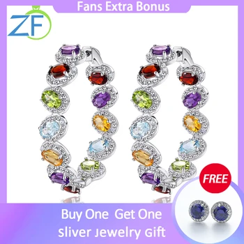 GZ ZONGFA 925 כסף סטרלינג גדול חישוק עגילים לנשים טבעי גארנט פרידוט אמטיסט מעורב צבע אבן חן תכשיטים יפים