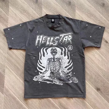 Hellstar באביב ובקיץ בגדים אופנתיים חדשים High Street מגמת דפוס גברים ונשים עם שרוול קצר חולצות