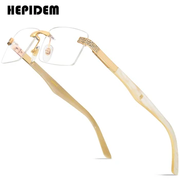 HEPIDEM חובבי משקפיים גברים 2021 חדש מרובע יוקרה יהלומים מפוארת ללא שפה קרן באפלו משקפיים מסגרת נשים 0023