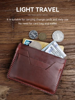Horween לנו Chromexcel עור כרטיס ארנק בעל כרטיס האשראי בתיק עבודת יד עור אמיתית חריץ כרטיס ארנק מטבעות סלים כרטיס התיק