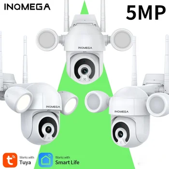 INQMEGA 5MP בית חכם WIFI מצלמה תאורת חצר תאורה הגנת אבטחה מעקב וידאו Alexa, Google טלוויזיה במעגל סגור
