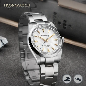 Ironwatch גברים של השמלה של שעון יוקרה 37mm לבן חיוג ספיר Miyota 9015 התנועה האוטומטית 150m עמיד במים BGW-9 כחול Lume