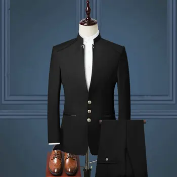 JELTONEWIN 2021 עיצוב חדש שחורים חליפות חתונה זהב כפתורים לעמוד צווארון Slim Fit החתן חליפות זכר שמלת שושבין בלייזר