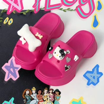 Kawaii Sanrio עבה עם סוליות נעלי בית הלו קיטי אביזרים קריקטורה חמודה אנימה Y2K אנטי להחליק ספנדקס נעליים צעצועים עבור בנות מתנות