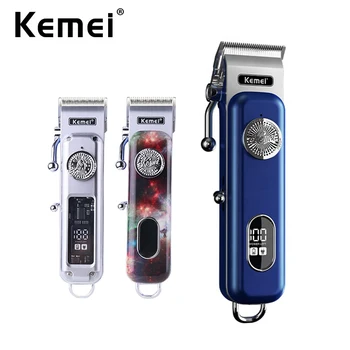 Kemei מקצועי לדעוך קליפר שיער תצוגת LCD נטענת שיער מכונת חיתוך 3 מופעים שונים אלחוטי גוזם גברים