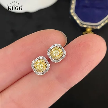 KUGG זהב לבן 18K עגילי יהלומים טבעיים 0.50 קראט קלאסי צורת ריבוע מעולה עגילי תכשיטים לנשים