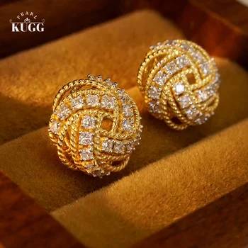 KUGG צהוב 18K עגילי זהב טבעי יהלומים 0.66 קראט עגילי וינטג ' בד מרגיש עיצוב מעודן תכשיטים לנשים