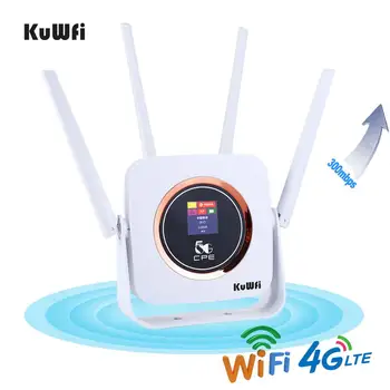 KuWFi 4G נתב Cat6 300Mbps סמארטפון אלחוטית CPE נתב 4G LTE, SIM-Wifi הנתב עם חריץ לכרטיס SIM &RJ45 Lan Port
