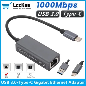 LccKaa USB 3.0/Type-C Gigabit מתאם Ethernet 10/100/1000Mbps USB 3.0 ל-Rj45 Lan מתאם Ethernet כרטיס רשת למחשב נייד