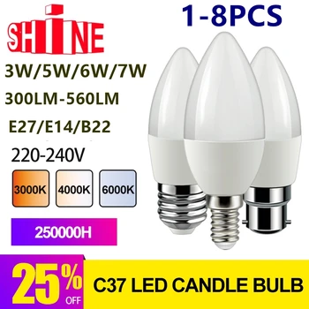 LED Bulb C37 3W 5W 6W 7W 3000K 4000K 6000K E14 B22 220V-240V 6000K לקישוט הבית מנורת Led לקישוט הבית