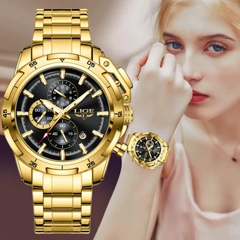 LIGE לצפות לנשים אופנה שעונים נשים יצירתי פלדה נשים צמיד שעונים נקבה עמיד למים שעון Relogio Feminino+קופסא