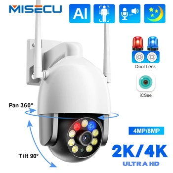 MISECU 4K/2K PTZ WiFi מצלמה אבטחה בבית חיצונית עמיד למים מצלמת IP אלחוטית מעקב טלוויזיה במעגל סגור מצלמת AI מעקב תמיכה Onvif