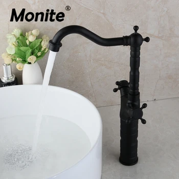 Monite יוקרה שחור מט גבוה אמבטיה ברז כיור שחור הציור גבי דלפק מטבח, כלי כיור סיבוב מערבל ברז ברז