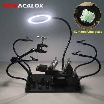 NEWACALOX מגנטי בסיס אוניברסלי PCB לוח בעל הכבדות ריתוך שולחן עבודה עם 5X LED מנורה מגדלת להלחמה