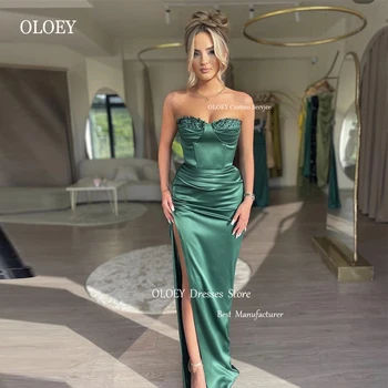 OLOEY מתוקה פיצול ירוק בתולת ים שמלות ערב קפלים באורך רצפת שמלות לנשף רשמי שמלת מסיבת החלוק דה נשף