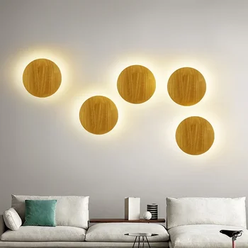 OuuZuu עץ LED מנורת קיר מלאכה סיבוב אליפטית עם אור מנורה דקורטיבית מקור הקיר תאורה פנימית בסגנון פשוט