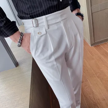 Pantalon Homme בסגנון בריטי עסקים פורמלית ללבוש חליפת מכנסיים גברים ביגוד מוצק מקרית Slim Fit משרד ישר מכנסיים 5Colors