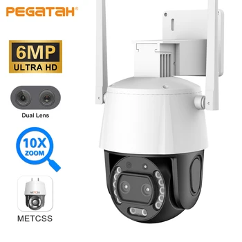 PEGATAH 6MP מעקב וידאו מצלמה WiFi 10X זום אופטי מלא צבע ראיית לילה משטרה אור אזעקה אבטחה PTZ IP מצלמות