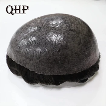 QHP ישר Mens פאה 100% טבעית השיער פאה אני עור שיער גברית Prosthesis1.2 מ 