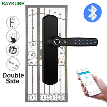 RAYKUBE חכם הדלת נעילה כפולה טביעת אצבע וסיסמא & Bluetooth TTlock אפליקציה לטפל עבור ברזל יצוק מתכת חלולים הדלת D22