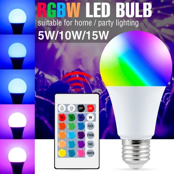 RGB הנורה E27 אור LED לשנות את צבע המנורה 5W 10W 15W מרחוק צבעוני מסיבת חג האורות RGBW Bombillas 220V חכם נורות