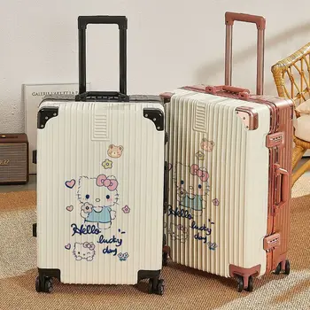 Sanrio הלו קיטי נסיעות מטען מזוודה 20 22 אינץ ' נשים חדשות נסיעות טרולי מקרה Kawaii קריקטורה עמיד טווה שקט מזוודות