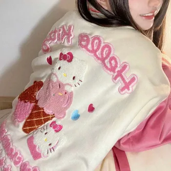Sanrio ' קט בייסבול הלו קיטי Kawaii אנימה ארוך שרוולים מעיל אביב סתיו חדש רופף אופנה מעיל זוגות מתנות יום הולדת