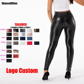 Shascullfites מלודי מותאם מכנסיים נשים לוגו מותאם אישית גבוהה המותניים שחור, מכנסי עור רוכסן מכנסיים אופנוענים שלל להרים חותלות