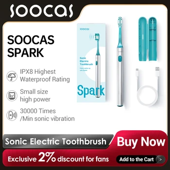 SOOCAS ניצוץ סוניק מברשת שיניים חשמלית חכמה ניקוי אולטרהסוני מברשת שיניים נטענת USB IPX8 עמיד למים נסיעות נייד