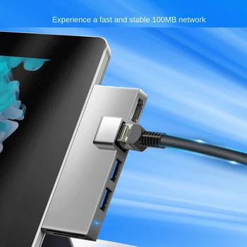 Surface Pro X/8/9 תחנת עגינה ל-Hub עם 4K HDMI תואם-TF קורא כרטיסים Gigabit Ethernet 2 USB 3.1 Gen 1 יציאת מחשבים ניידים
