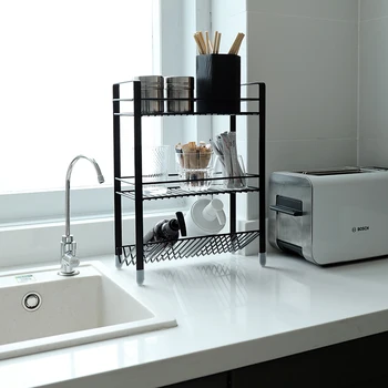 SWEETGO 3-layer מטבח ניקוז מתלים בסגנון מודרני לבן /שחור שירותים ושונות אחסון מחזיקי הביתה רך לקשט