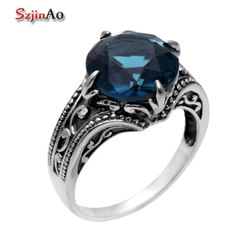 Szjinao 925 כסף סטרלינג עתיק טבעת הגבול פרחים נקבה טבעות נישואין הנסיכה קייט כחול ספיר טבעת הסיטוניים