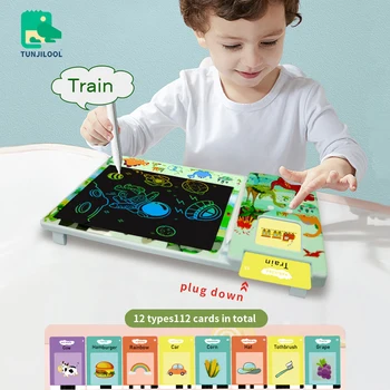 TUNJILOOL 8.5 אינץ LCD ציור לוח כתיבה אלקטרוני הטאבלט מדבר כרטיסי פלאש לילדים חינוכיים משחקי למידה צעצוע