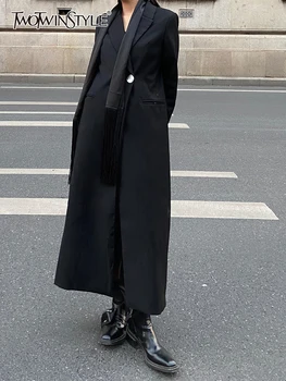TWOTWINSTYLE מקרית פשוטה בלייזר מעיל לנשים מחורצים חופשי שרוול ארוך לחצן יחיד רחוב מעילים נקבה 2022 אביב החדשה