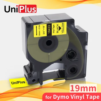UniPlus שחור על תווית צהובה הקלטות תואם Dymo 18433 קרנף תעשיות תוויות 4200 5200 6000 Vinly מעבדה קלטת עמיד למים