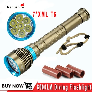 Uranusfire צלילה פנס LED 7 XML T6 8000LM מתחת למים LED לפיד מנורת אור עמיד למים טקטי פנס פנס רוח