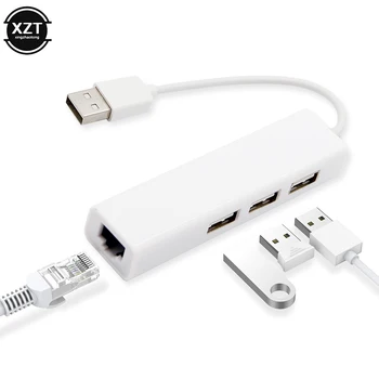 USB Ethernet כרטיס רשת 3 יציאות USB במהירות גבוהה 2.0 RJ45 מהרכזת 10/100 Ethernet Adapter חינם מנהל התקן רכזת USB Lan עבור Macbook לנצח