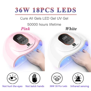 UV 36W ציפורניים מייבש LED נייל מנורה עם 18Pcs המנורה חרוזי ג ' ל לק מייבש המנורה מניקור ציוד קרח אור עם תצוגת LCD