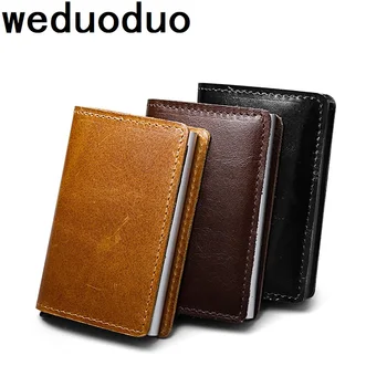 Weduoduo החדש חוסם Rfid הארנק מיני עור אמיתי עסקי אלומיניום בעל כרטיס האשראי בארנק אוטומטי Pop Up במקרה כרטיס