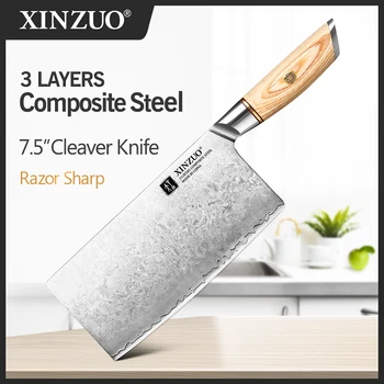 XINZUO 7.5 אינץ סכין קצבים עם Pakkawood לטפל אישית שלוש שכבות לבוש פלדה בשר עם פרוסות Nakirir סכיני מטבח.