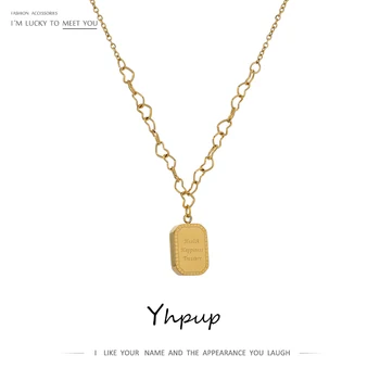 Yhpup מסוגנן תליון מרובע שרשרת שרשרת פלדת אל-חלד זהב подвеска צווארון קולייר קסם תכשיטים פשוטה עבור נשים מתנה.