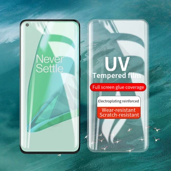 ZLNHIV 9D כיסוי מלא UV זכוכית מחוסמת עבור Oneplus 8 9 pro 7 7T pro זכוכית UV סרט מגן טלפון מגן מסך טלפון חכם