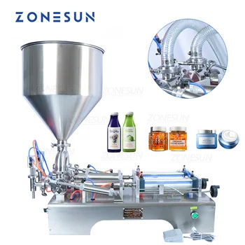 ZONESUN ZS-GY2 חצי אוטומטי כפול חרירי הדבק נוזלי שמנת מתוקה משקה מיץ מכונת מילוי פנאומטי בקבוק שמן מילוי