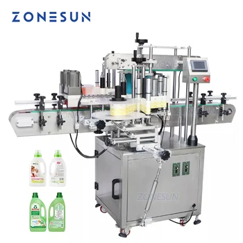 ZONESUN ZS-TB300V אוטומטי משטח שטוח תיוג מכונה צד כפול בקבוק מרובע כביסה הבקבוק תווית המוליך