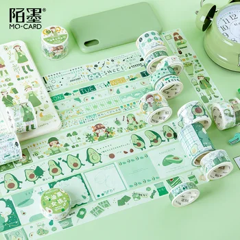 אבוקדו ילדה סדרת זמן יער ירוק דקורטיבי Washi Tape DIY רעיונות מיסוך מלאכה הקלטת הספר לציוד משרדי