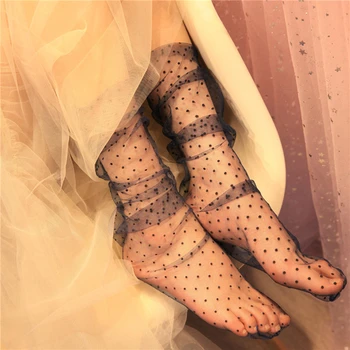 אביב הקיץ החדש נקודה קטנה נשים גרביים Harajuku רשת בחורה גרביים דקים פולקה דוט שקוף בנות גרביים חמודה נערת בית הספר גרביים