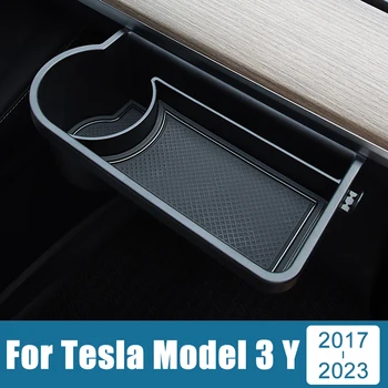 אביזרי רכב עבור טסלה מודל 3 Y 2017 2018 2019 2020 2021 2022 2023 ABS לוח מחוונים בעל טלפון דבק עצמי תיבת אחסון מגש