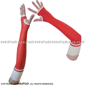 אדום ולבן פס קישוטי סקסי ארוך כפפות בלי אצבעות גומי כפפות ST-0042
