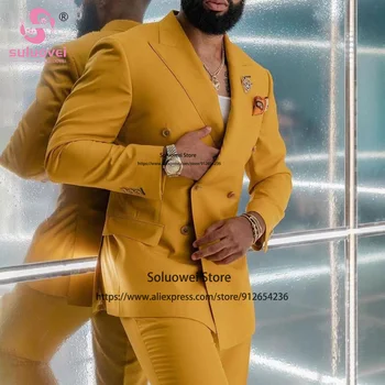 אופנה אפריקאית חתונה חליפות Slim Fit 2 חתיכת ז ' קט מכנסיים להגדיר רשמית את שיאו דש חליפות לגברים Trajes Elegantes פארא גבר